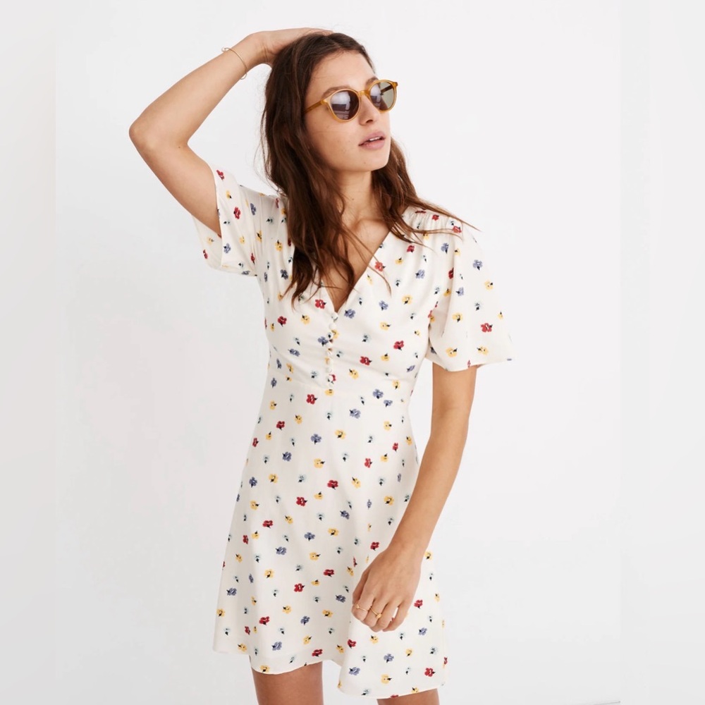 Madewell Orchard Flutter-Sleeve Dress in Confetti Floral